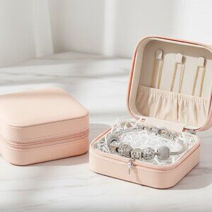 Luxe Travel Jewelry Case & Silver Charm Bracelet Gift Set